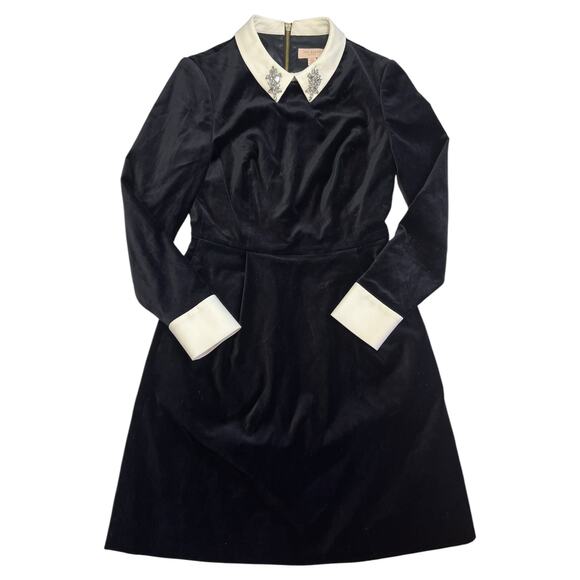 Ted Baker Small Velvet Black Dress Embellished Collar Wednesday Addams (Sz 1=4) - Picture 6 of 16